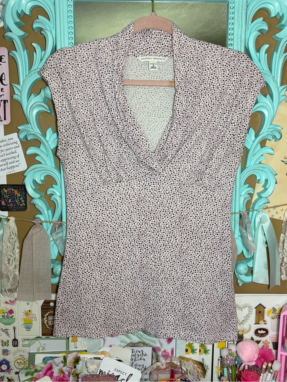 Banana Republic Stretch Purple Dot Top Blouse Women’s Small 2000s Y2K Whimsigoth